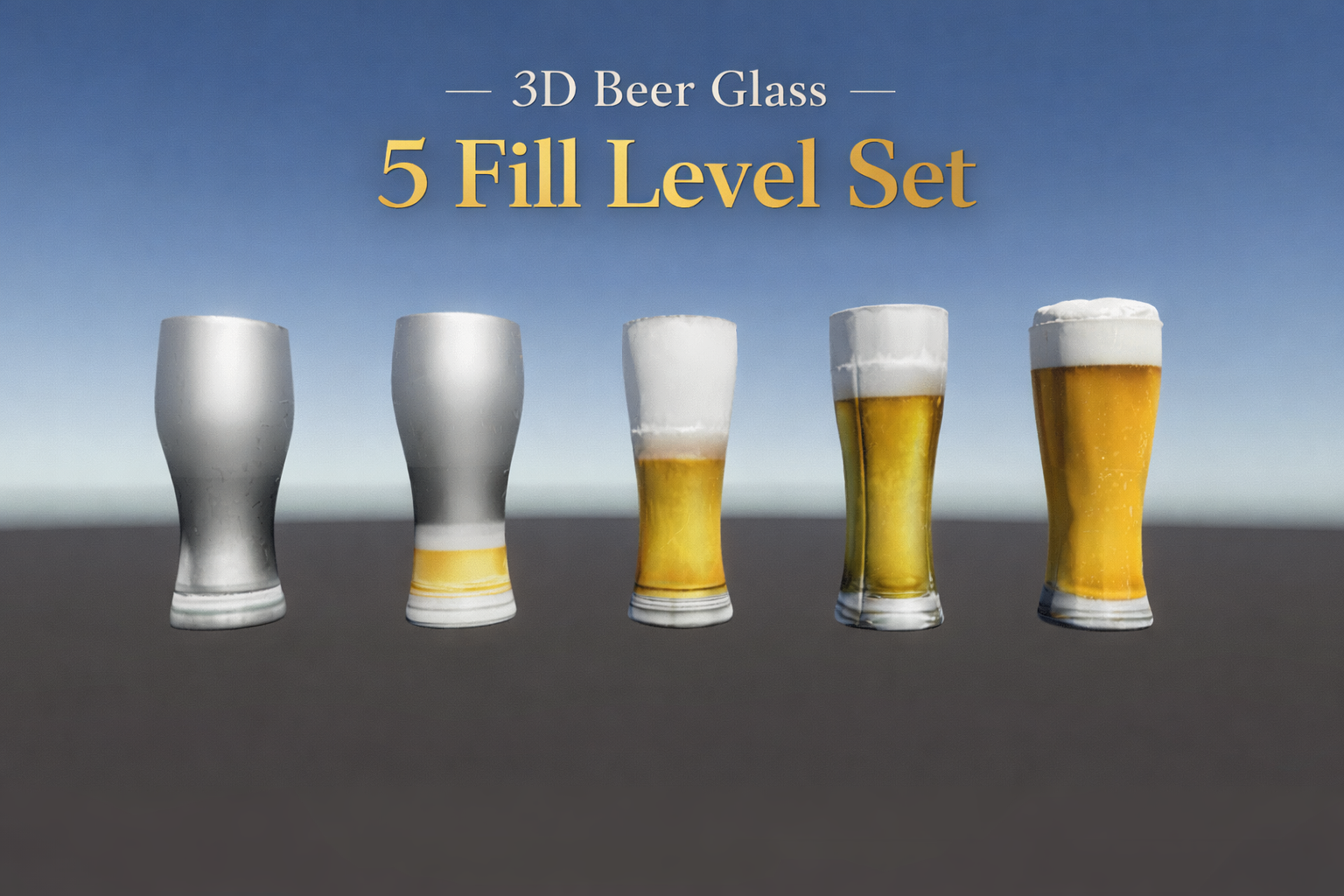 ビール量違い5種セット | Unity対応3Dモデル素材