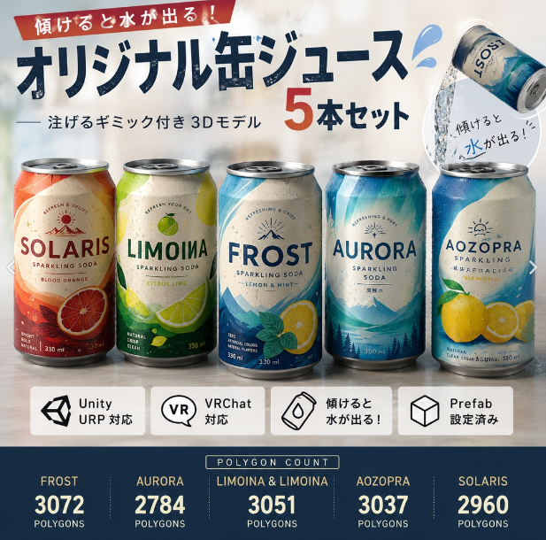 【3Dモデル】注げるオリジナル缶ジュースセット